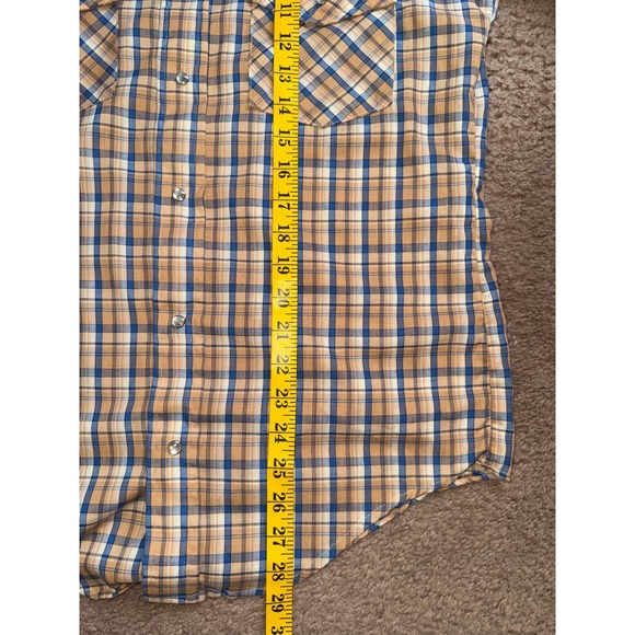 Sears Button Up Mens Medium Tan Plaid‎ Western Snap Button Long Sleeve Shirt 80s - Picture 6 of 7